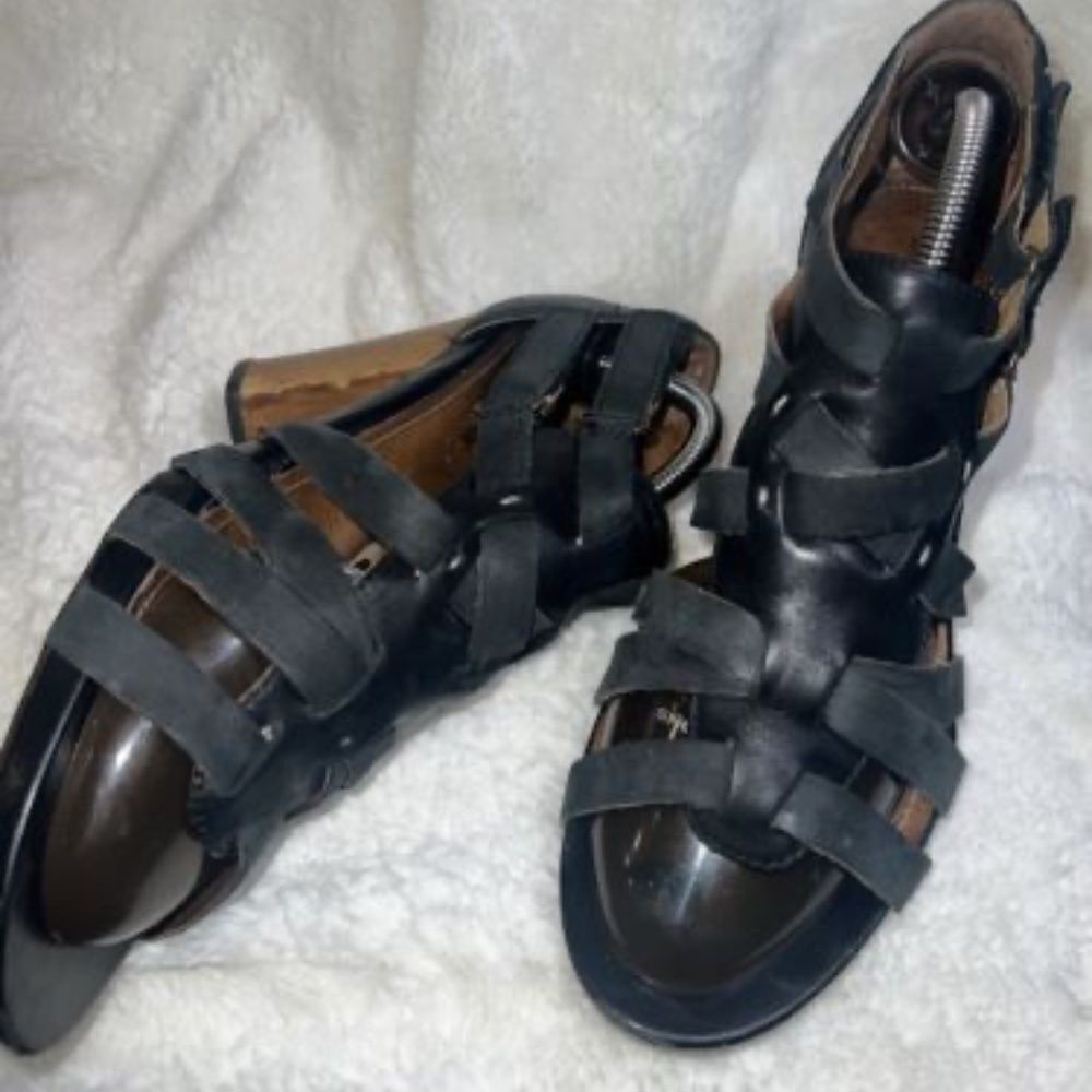 Indigo By Clarks Sandals Womens 8 M Ankle Strappy Heels 64397 Black Leather